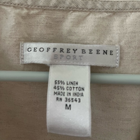 Geoffrey Beene Sport Linen Cotton V Neck Sleeveless Oatmeal Colored Top Medium - Picture 2 of 4